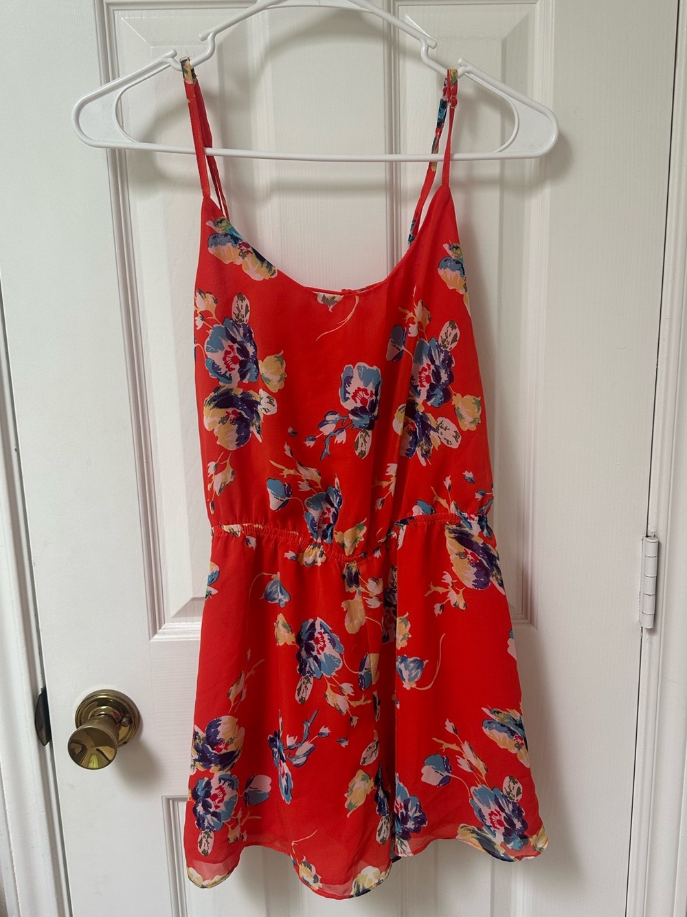 Forever 21 Red Floral Spaghetti-Strap Romper